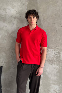 Erkek %100 Pamuk Düğmeli Polo Yaka T-Shirt Kırmızı
